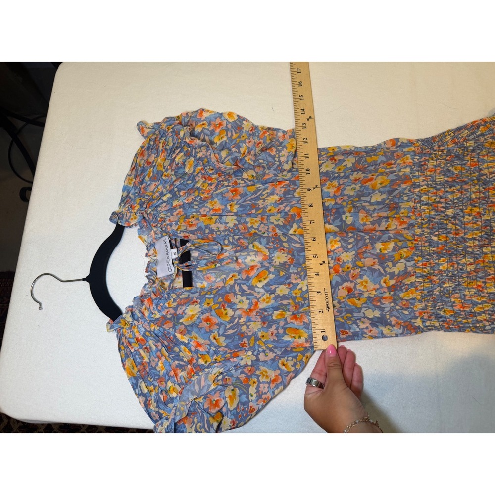 Gilner Farrar Blue Floral Smocked Mini Dress Ruffle Tiered GF147VGT Womens XS - Picture 8 of 8